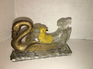 Antique Vintage American Glass Candy Container Swan Boat V.  G.  Co.  Avor