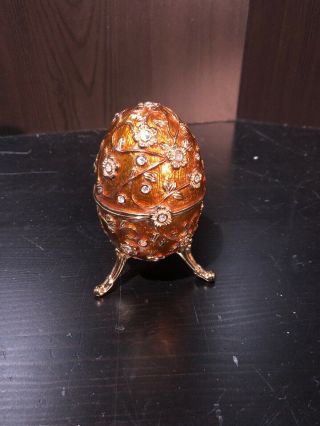 Vintage Gold Enamel Crystals Decorative Egg Jewelry Trinket Music Box