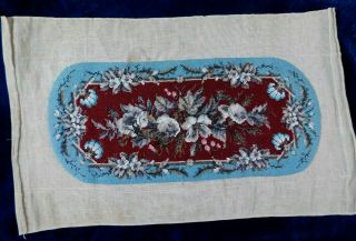 Antique 19th Century Tapestry And Bead Work Panel 21 X 9.  25 Inches (worked Part)