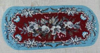 ANTIQUE 19TH CENTURY TAPESTRY AND BEAD WORK PANEL 21 X 9.  25 INCHES (WORKED PART) 2