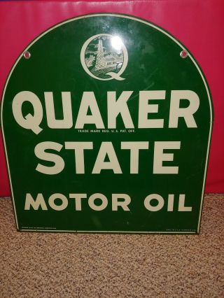 Vintage 1980 Donasco Quaker State Motor Oil 2 - Sided Tombstone Sign,  Large,  Heavy