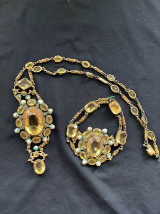 800 Silver Antique Hungarian Citrine & Glass & Pearl Jewelry Set
