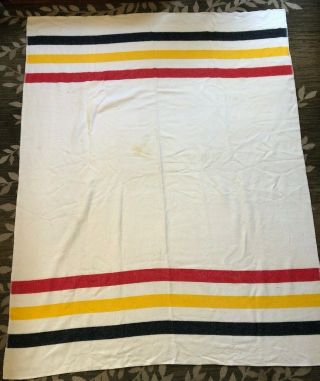 Vintage Hudson Bay Style 3 Stripe Wool Blanket 59 " X 88 "