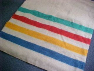 Vintage Wool Blanket With Red,  Blue,  Gold,  & Green Color Stripes