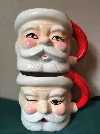 2 Childs Vintage Santa Claus Cups Mugs Christmas Small Japan 2 3/4 " Tall Winking