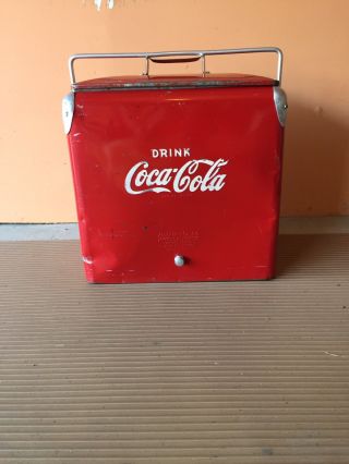 Vintage Classic Red Metal Coca - Cola Coke Ice Chest Cooler & Tray Bottle Opener
