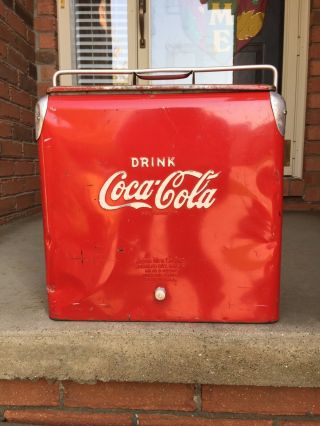 Vintage Classic Red Metal Coca - Cola Coke Ice Chest Cooler & Tray Bottle Opener 2