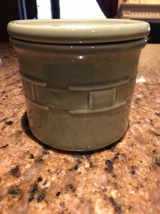 Longaberger Woven Traditions 1 Pint Salt Crock Sage Green With Lid Coaster