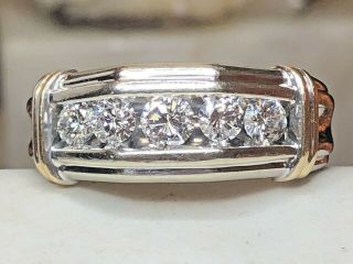 Vintage Estate 14k White & Yellow Gold Diamond Ring Men 