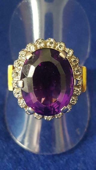 Chic Vintage 1960s 18ct Gold Cocktail Ring W Lge Amethyst Diamonds O½/8¾