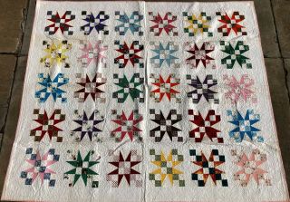 Lauretta W Miller Signed 1967 Hand Stitched Sewn Cotton Patchwork Quilt 87 X 73 "