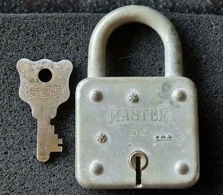 Vintage Master Padlock 99 & Key By Master Lock Co Milwaukee Made In Usa