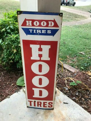 " Hood Tires " Large,  Heavy Porcelain Dealer Sign (36 " X 11 ")