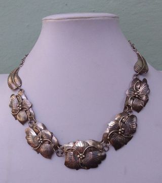 Carol Felley Vintage Sterling Silver Flowers & Leaves Necklace