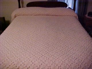Vintage Chenille Bedspread Cabin Crafts White On Pink Twin Wedding Ring