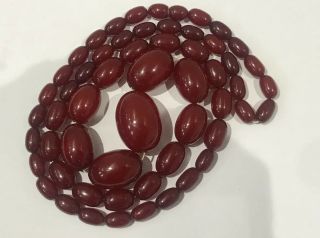 Stunning Antique Cherry Amber Bakelite Bead Necklace - 62.  1 Gms