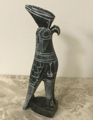 Vintage Horus Egyptian Statue Solid Stone Hand Carved Green Soapstone Sculpture