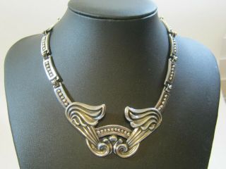 Stunning Margot De Taxco Vintage Mexican Silver Necklace Ornate Art Deco Style