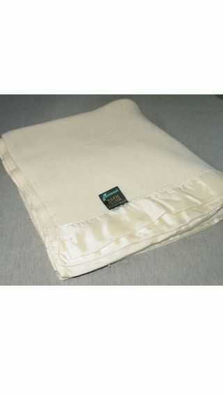 Vtg Fieldcrest Touch Of Class Blanket Cream Double Full Acrylic Satiny Edge Twin