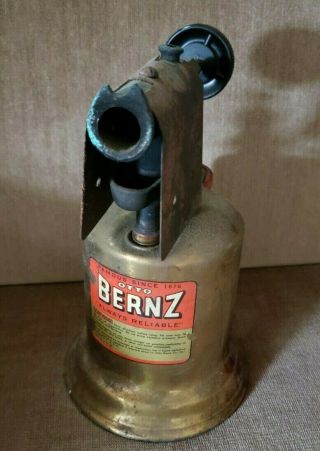 Antique Vintage Otto Bernz Solid Brass Blow Torch Red Handle