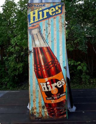 Rare Canadian Vertical Hires Root Beer Advertising Tin Sign J.  J.  Barker Sign