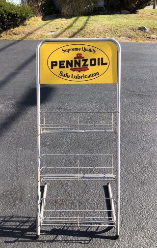 Vintage Pennzoil Safe Lubrication Motor Oil Can Rack Display Sign 46”