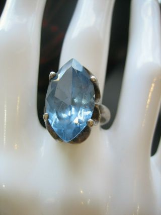 Estate Vintage Signed Sanchez Sterling Silver Blue Topaz Ring Mexico Size 7.  25