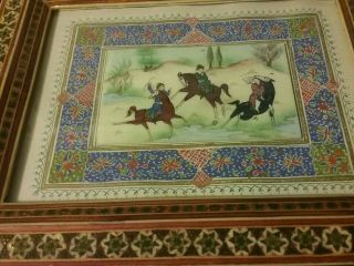 Russian or Turkish Wood Picture Frame Horses signed Ari 3