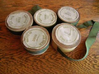 5 Rolls Antique Paper Wrapped Olive Green Silk Ribbon 7/8 Inches Wide