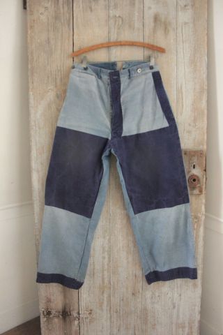 Vintage French Work Wear Chore Pants Denim Trousers 28 Inch Waist Repairs