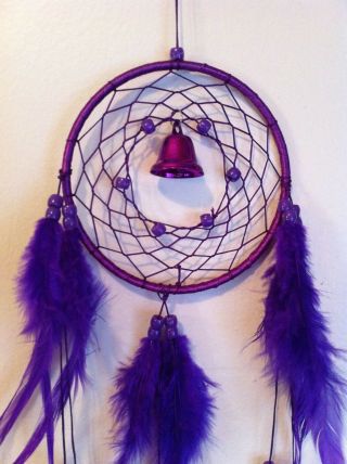 Cherokee Handmade 21 " Dream Catcher Purple Violet Beads,  Feathers,  Bell