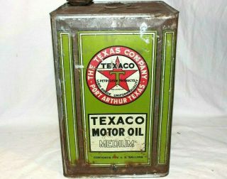 Antique Texaco Motor Oil Can 5 Us Gallons Metal The Texas Company Advertising