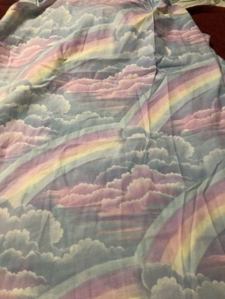 Vintage 80s Pastel Rainbow Clouds Sky Full Fitted Sheet Purple Blue Pink