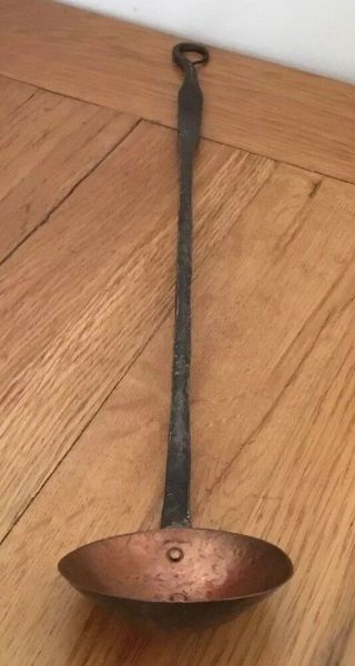 Hand Made Vintage Antique Arts & Crafts Ladle Copper & Iron Forged Hammered 3