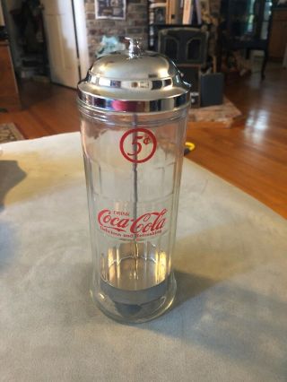 1992 Coca Cola Coke Diner Straw Dispenser/holder Glass Body,  Chrome Plated Top