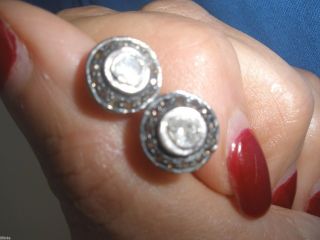 Radiant Diamond Antique 1 Ct Old Mine Rose Cut Stud 14k Earrings