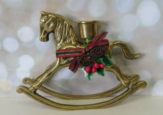 Vintage Brass Rocking Horse Christmas Candle Holder 7 " X 5 "