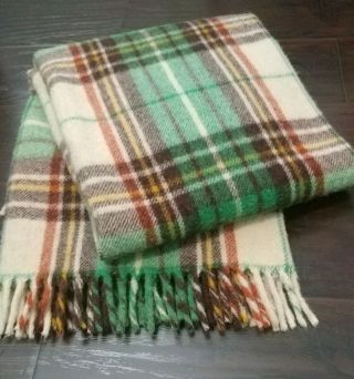 Vintage Wool O’ The West 100 Wool Plaid Multicolor Blanket With Fringe