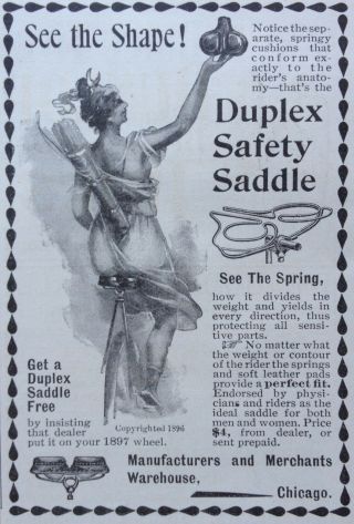 1897 Ad (1800 - 19) Duplex Safety Bicycle Saddle,  Mfg 