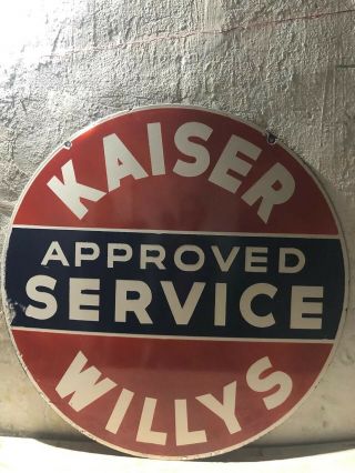 Large Khaiser Willys Approved Service Porcelain Enamel Double Sided Sign