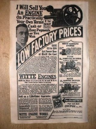 (256) Vintage Reprint Advert Witte 1919 Hit & Miss Gas Engine 11 " X17 "