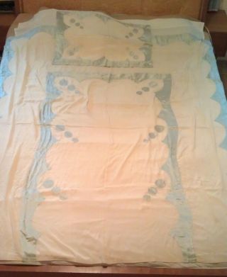 Antique Satin Silk Art Deco Bed Cover / Bedspread / Coverlet,  Pillow Sham