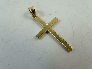 Vintage 14k Solid Yellow Gold Necklace Pendant Cross Crucifix Etched 3 Grams