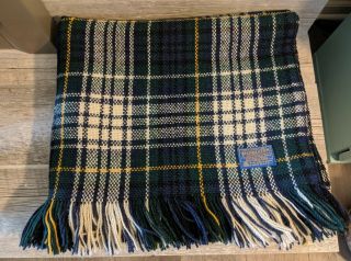 Vintage Pendleton Wool Plaid Blanket Throw Blue Fringed 72 X 63 Made In The Usa
