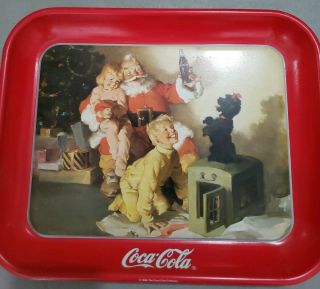 1986 Coca Cola Metal Tin Serving Tray Holiday Christmas Santa Collectible 13.  5”