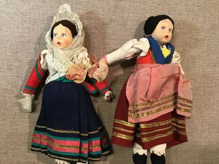 Pair Tagged Antique Italian Lenci ? Felt Doll Labeled 9”