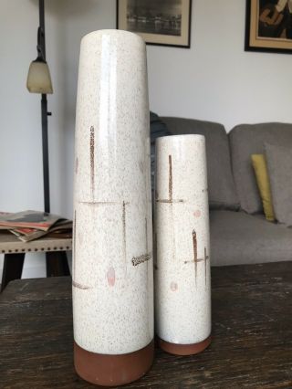 Pair Walter Sullivan Roche Studio Mid - Century Cylinder Vases Pottery