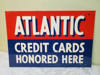Vintage Double Sided Atlantic Credit Cards Honored Here Sign 15 " ×10 " Heavy Item