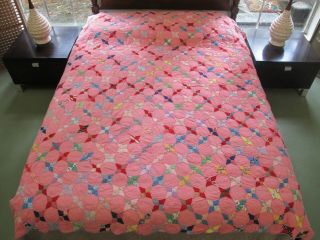 Outstanding Vintage Feed Sack Hand Pieced & Quilted Periwinkle Quilt; 81 " X 70 "