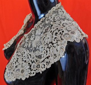 Antique Brussels Rose Point de Gaze Needlepoint Lace Shawl Collar Dress Trim Vtg 3